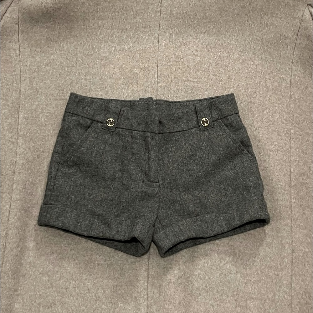 Chic Gucci wool shorts with gold logo~ Worn once. In excellent condition.